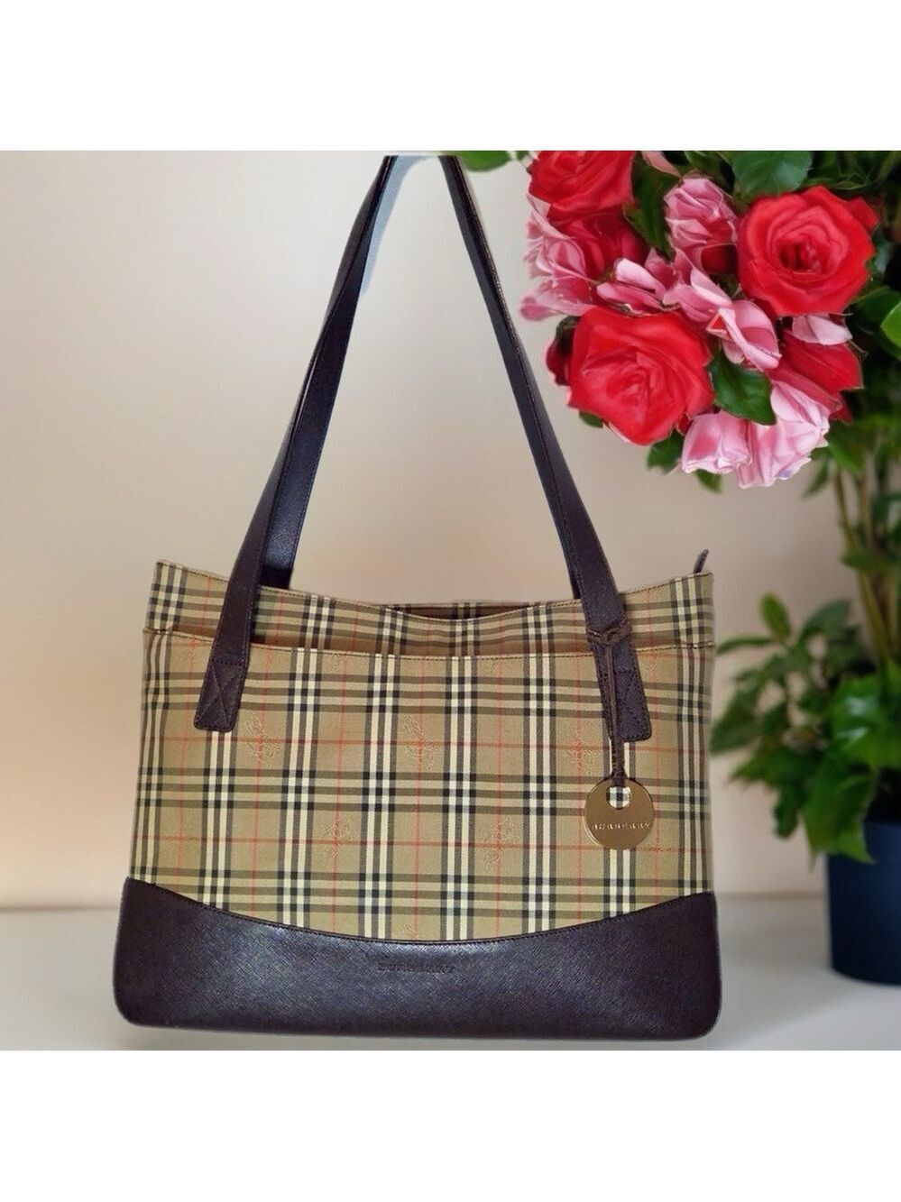 Burberry Haymarket Check Tote EKD Equestrian Knight Nova Check Shoulder Bag